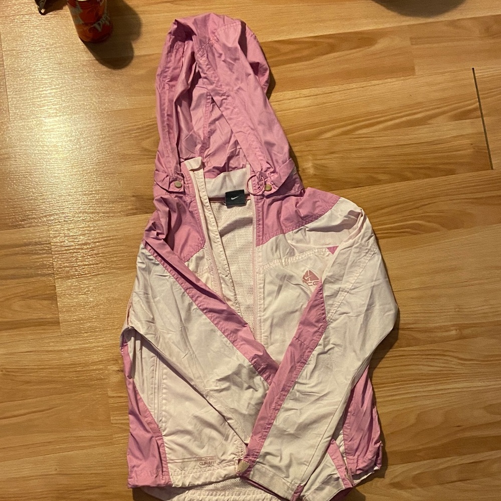 Nike Pink and White Hooded Windbreaker